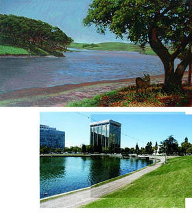 Cunningham's then-and-now contrasting views of the edge of what is now Lake Merritt in downtown Oakland