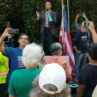 Senator Mike McGuire speaks to a Santa Rosa crowd in October 2025